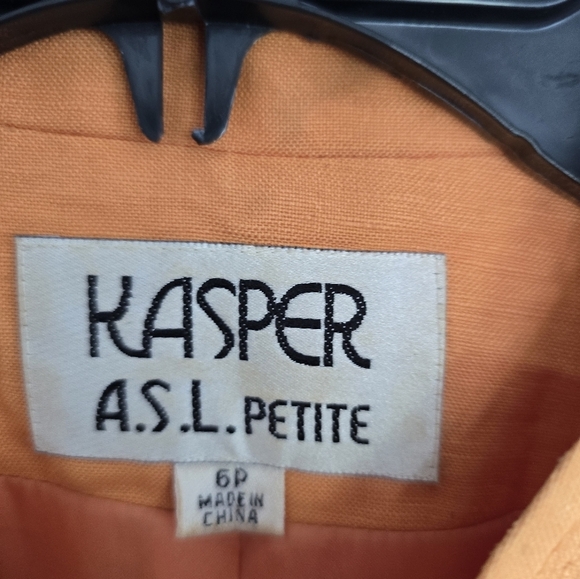 VTG Kasper ASL Linen Blend Jacket Women Sz 6P Orange Drum Rare Buttons Padded - Picture 7 of 11